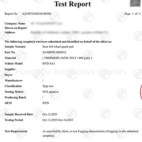 Auditing & certification-Rear left wheel guard pad
