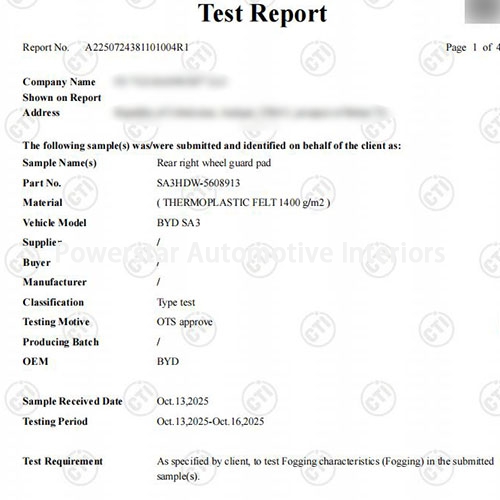 Auditing & certification-Rear right wheel guard pad