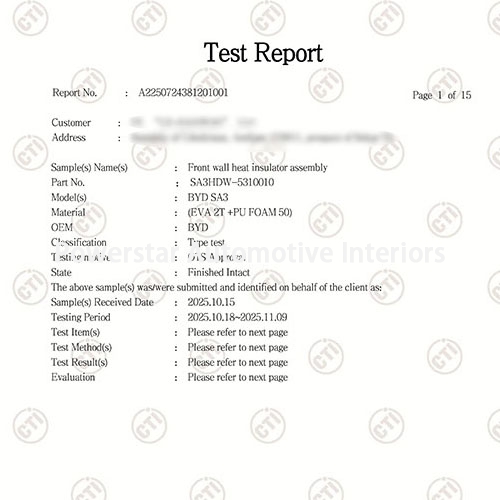 Auditing & certification-Front wall heat insulator assembly