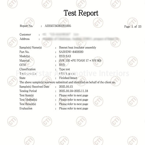 Auditing & certification-Bonnet heat insulator assembly