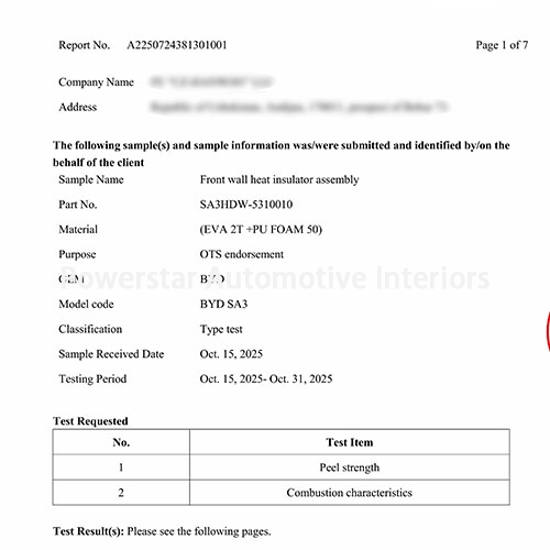 Auditing & certification-Front wall heat insulator assembly